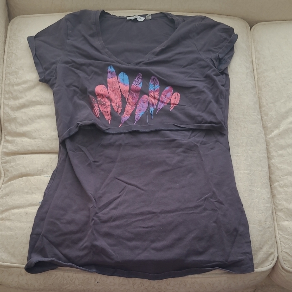 Blue and Gray Crop T-Shirt Short Sleeve